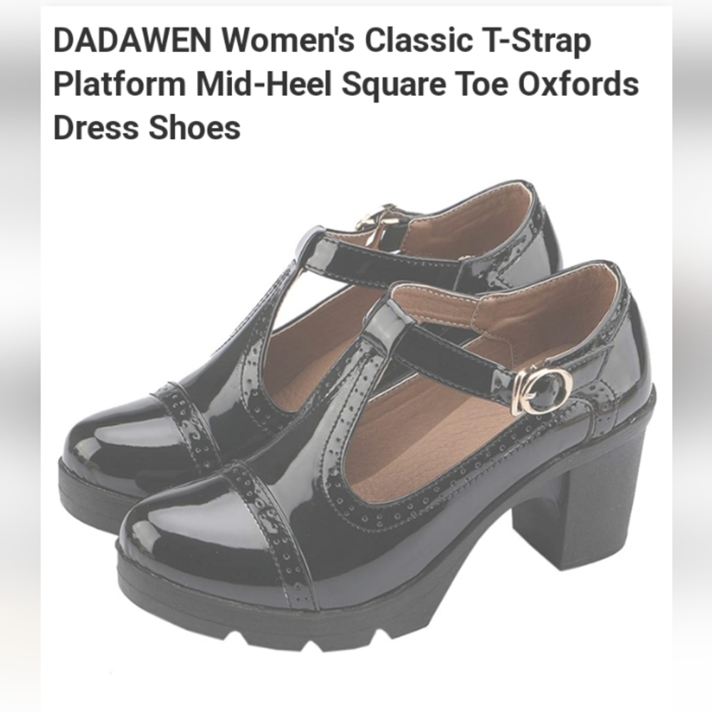 Dadawen Classic T~Strap Platform Mid Heel Square Toe Oxford Dress Shoes